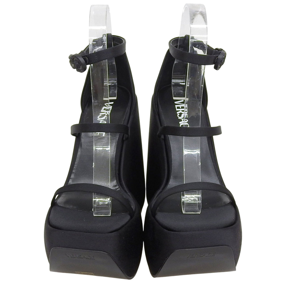 Excellent VERSACE Sandals black Satin Women 37 1004483