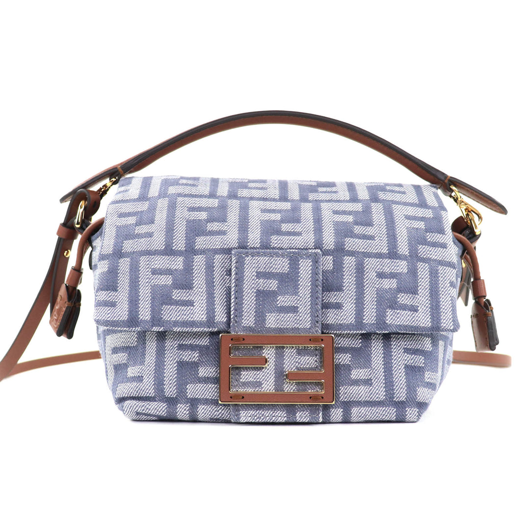 全新 FENDI Mamma Baguette 小号灰色牛仔布女士单肩包 8BS105