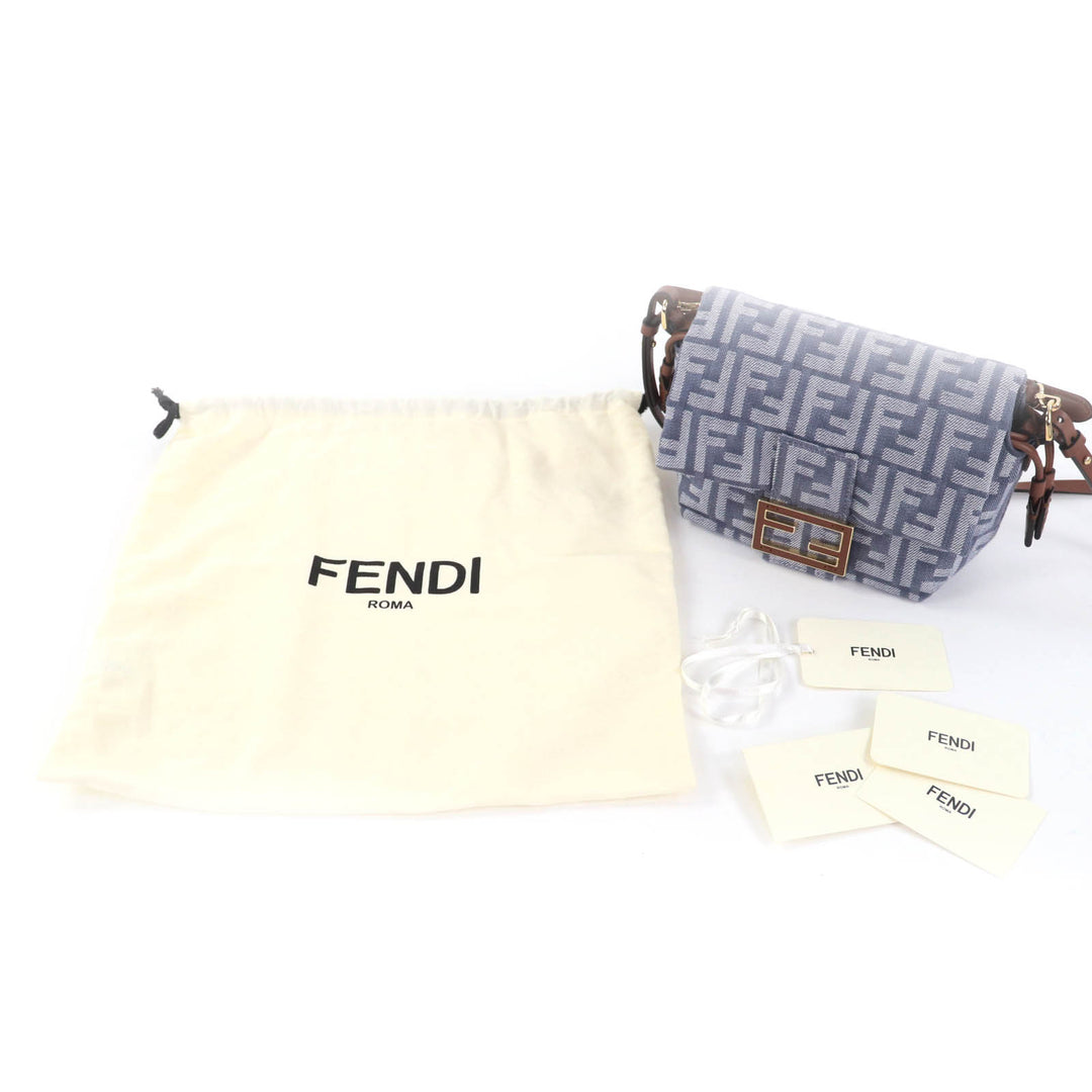 全新 FENDI Mamma Baguette 小号灰色牛仔布女士单肩包 8BS105