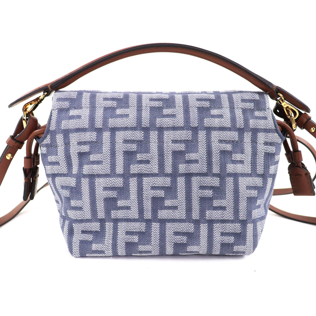 全新 FENDI Mamma Baguette 小号灰色牛仔布女士单肩包 8BS105