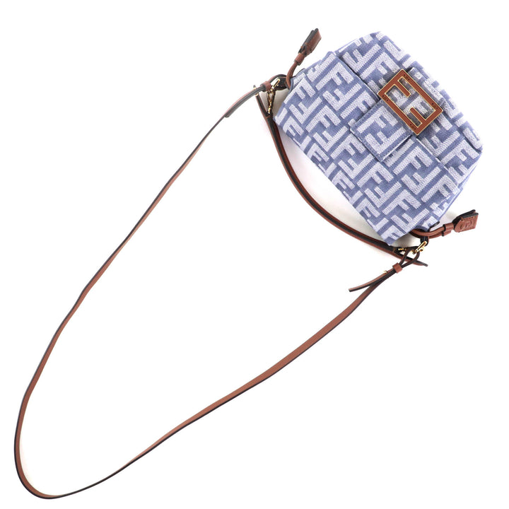 全新 FENDI Mamma Baguette 小号灰色牛仔布女士单肩包 8BS105