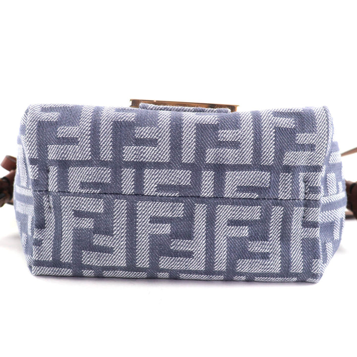 全新 FENDI Mamma Baguette 小号灰色牛仔布女士单肩包 8BS105