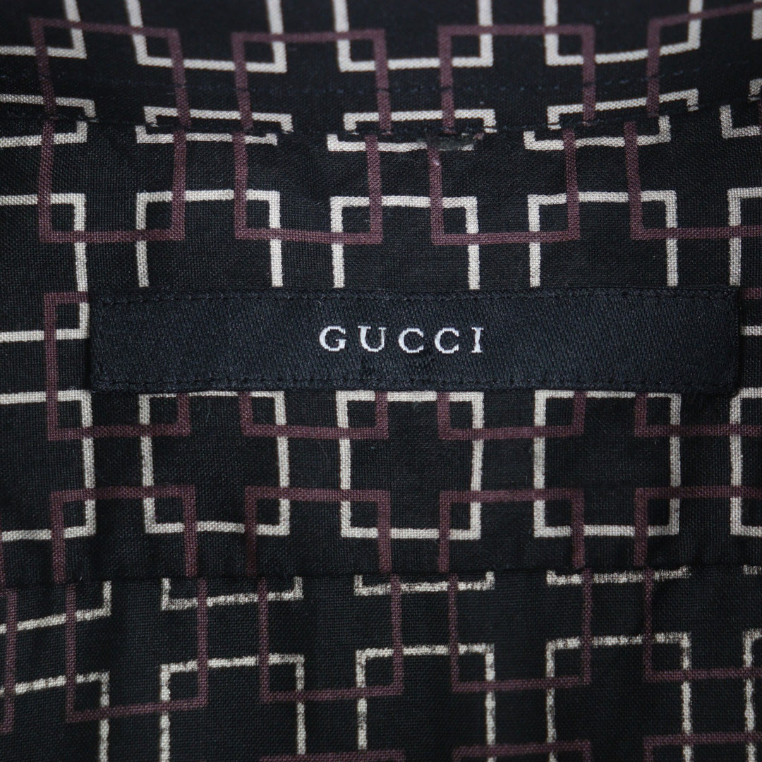 素晴らしい GUCCI 長袖シャツ オールオーバープリント 長袖 ブラック シルク メンズ 38