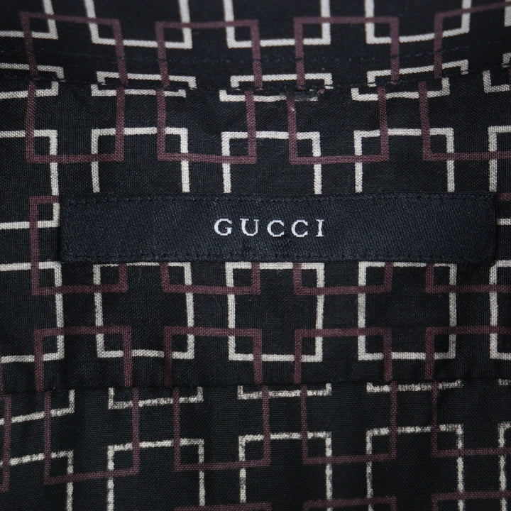 素晴らしい GUCCI 長袖シャツ オールオーバープリント 長袖 ブラック シルク メンズ 38