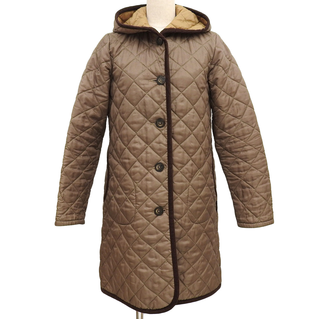Great LAVENHAM Corduroy-trimmed, hooded, quilted, padded coat. Brown Women 38