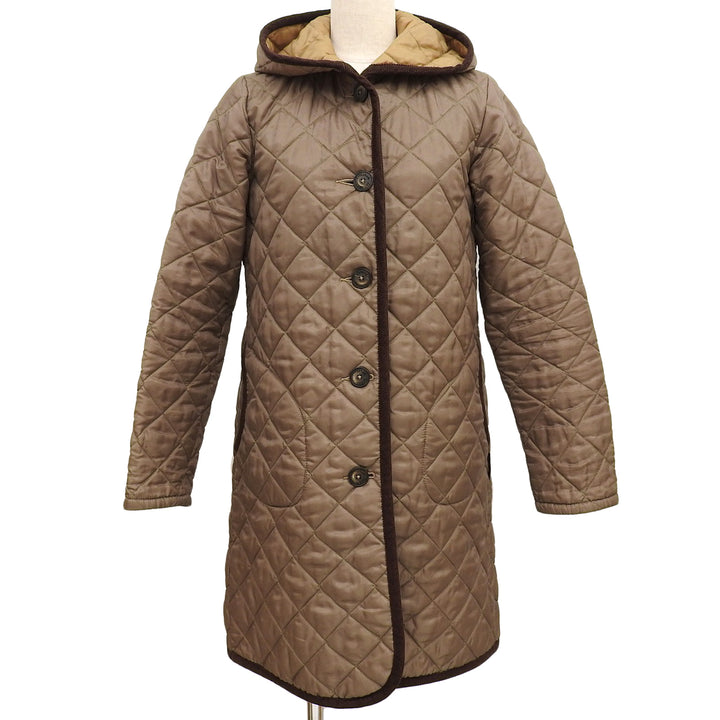 Great LAVENHAM Corduroy-trimmed, hooded, quilted, padded coat. Brown Women 38