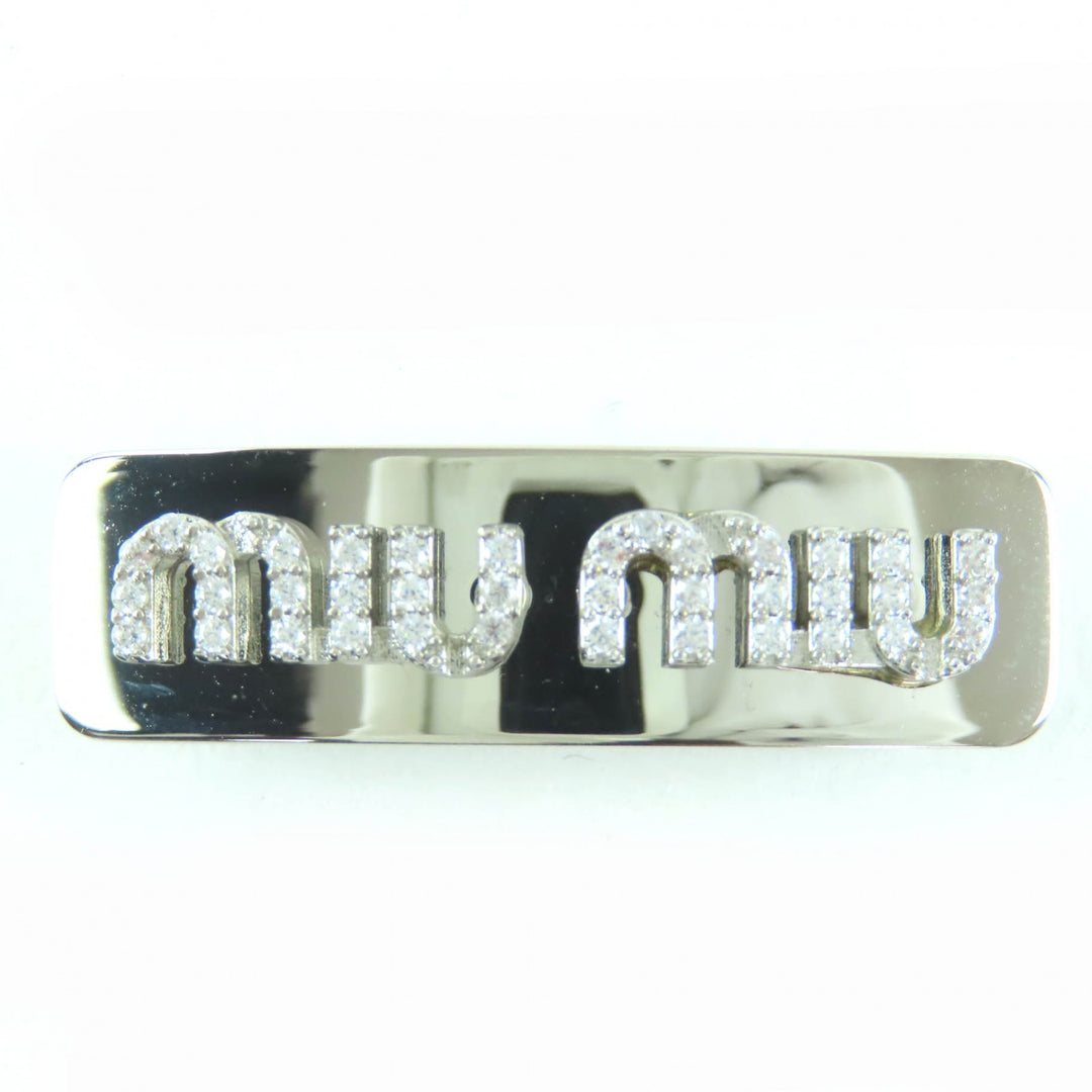 Pristine MIUMIU hair accessory Rhinestone Logo Hair Barrette Silver 5IF118