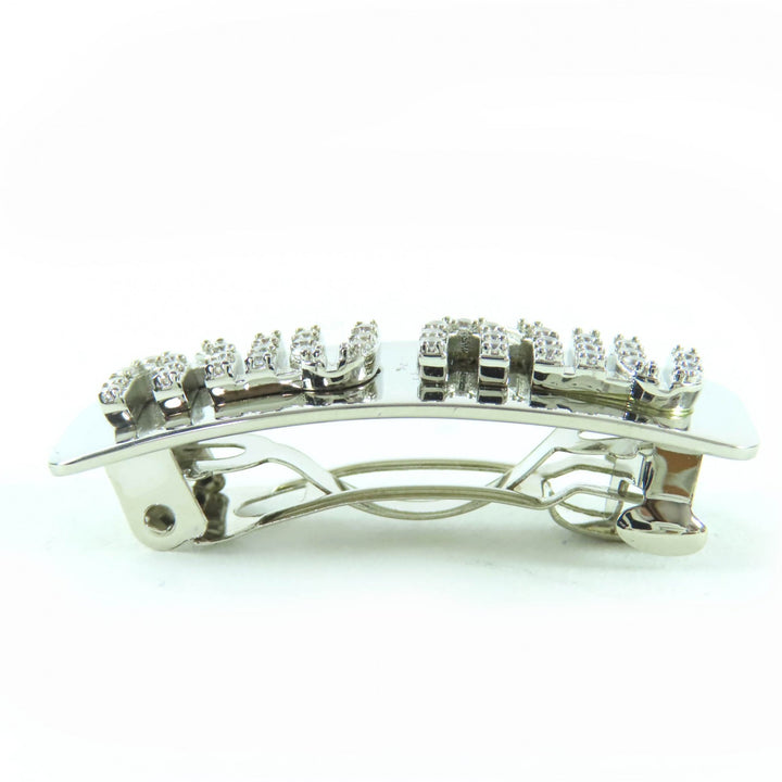 Pristine MIUMIU hair accessory Rhinestone Logo Hair Barrette Silver 5IF118