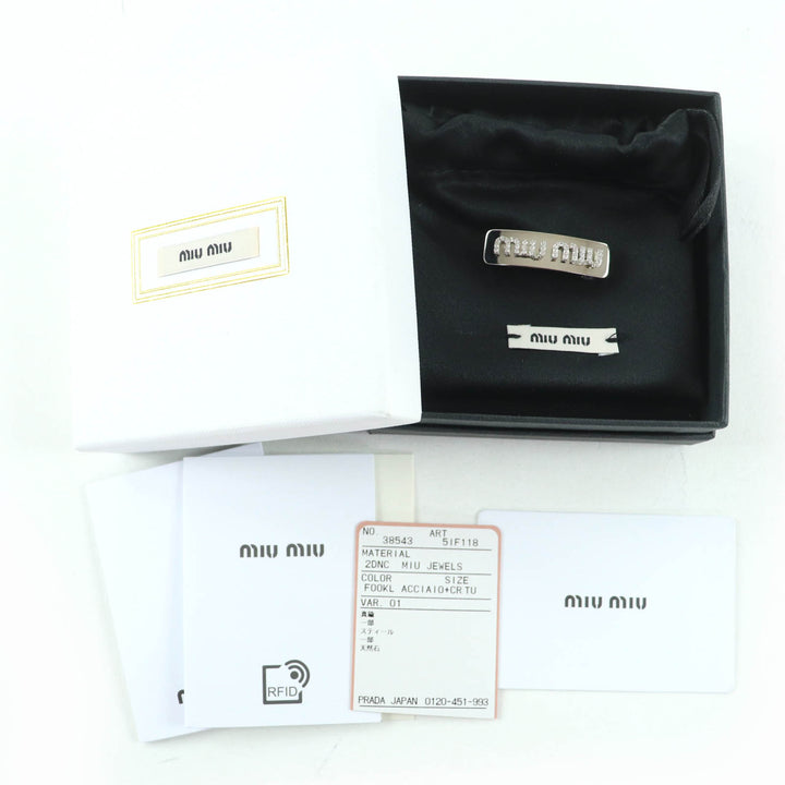 Pristine MIUMIU hair accessory Rhinestone Logo Hair Barrette Silver 5IF118