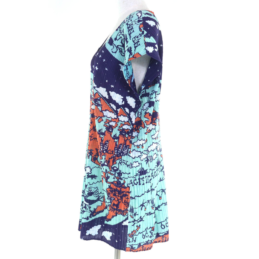 Excellent PLEATS PLEASE one piece World Map Ocean polyester Women 4 PP23-JT607
