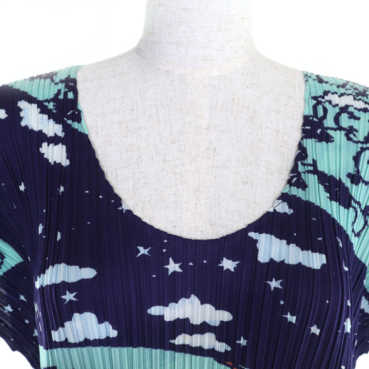 Excellent PLEATS PLEASE one piece World Map Ocean polyester Women 4 PP23-JT607