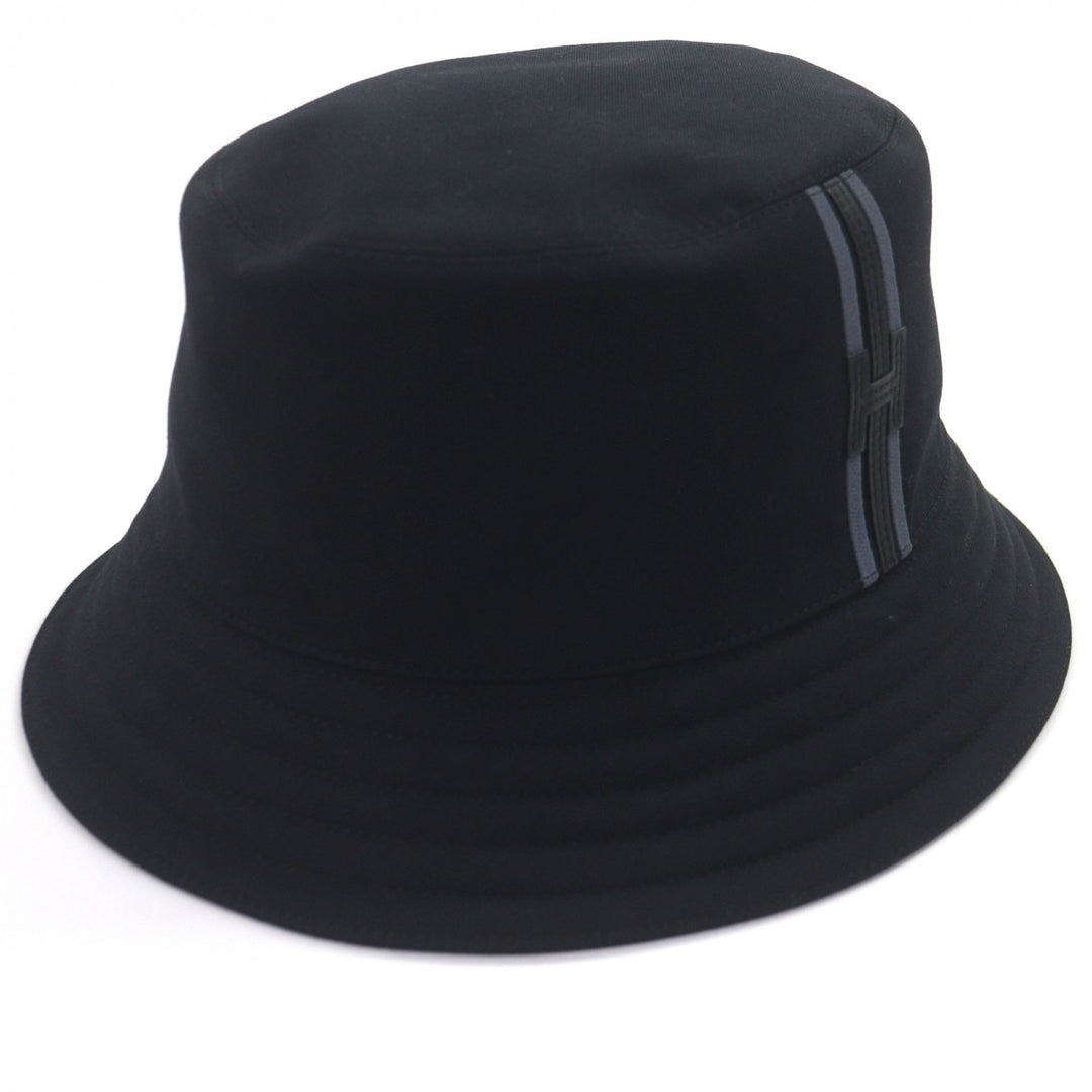 新品 HERMES 帽子 Fred H Fred H ストライプ バケットハット ブラック コットン メンズ 58