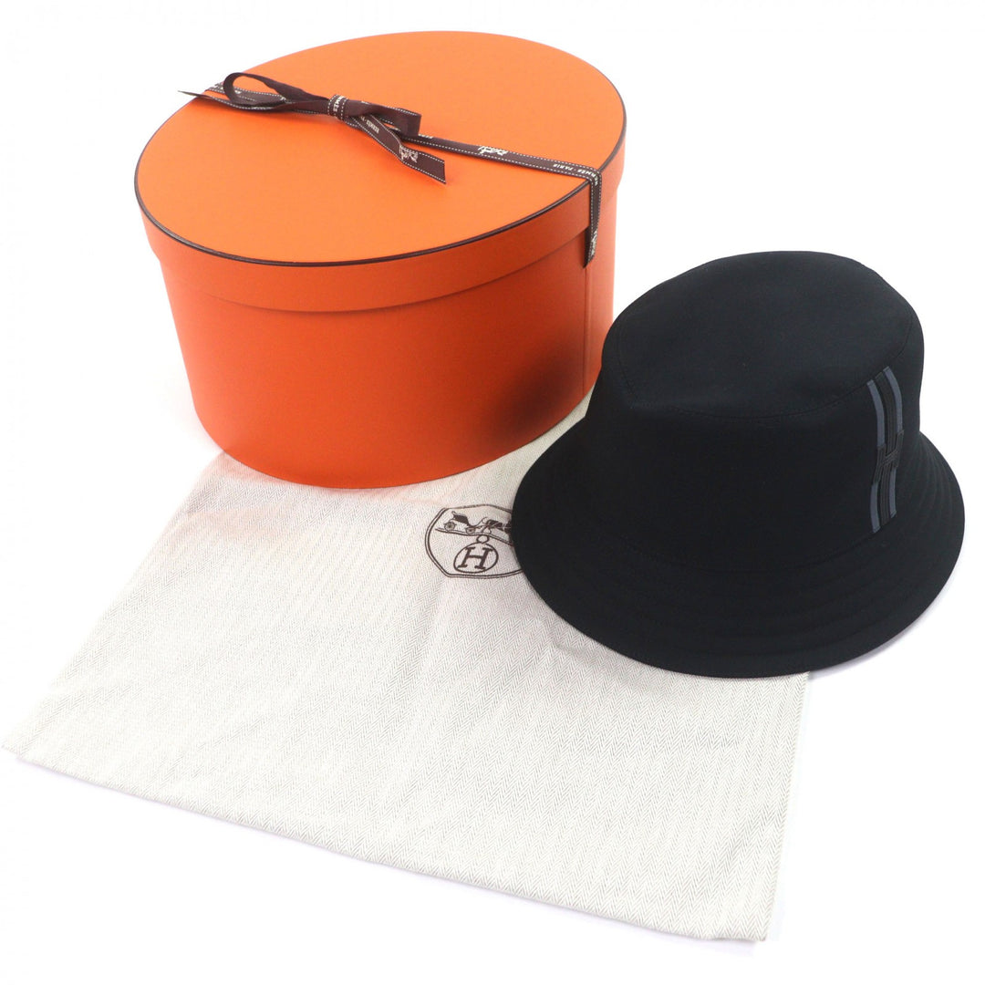 新品 HERMES 帽子 Fred H Fred H ストライプ バケットハット ブラック コットン メンズ 58