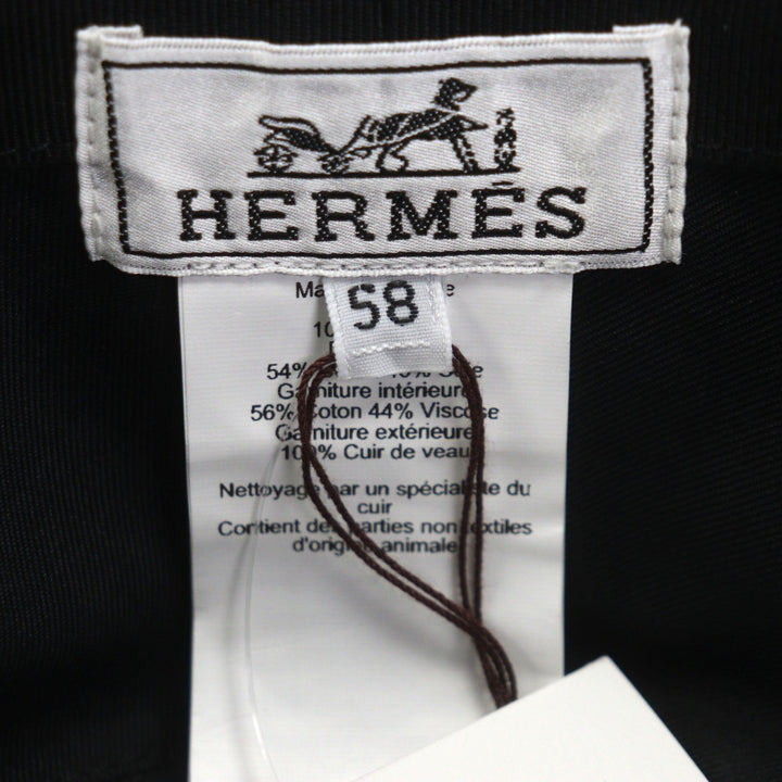 新品 HERMES 帽子 Fred H Fred H ストライプ バケットハット ブラック コットン メンズ 58