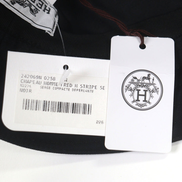 新品 HERMES 帽子 Fred H Fred H ストライプ バケットハット ブラック コットン メンズ 58