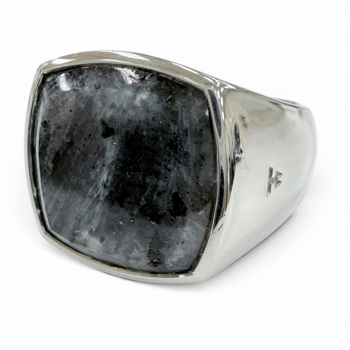 Excellent TOM WOOD Ring ring Cushion Larvikite Cushion Ring gray 925 mens 54