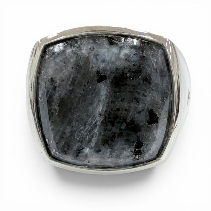 Excellent TOM WOOD Ring ring Cushion Larvikite Cushion Ring gray 925 mens 54