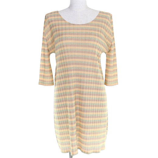 Excellent PLEATS PLEASE Tunic Striped Crew Neck Mini Dress 3 PP41-FT355