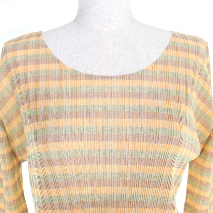 Excellent PLEATS PLEASE Tunic Striped Crew Neck Mini Dress 3 PP41-FT355