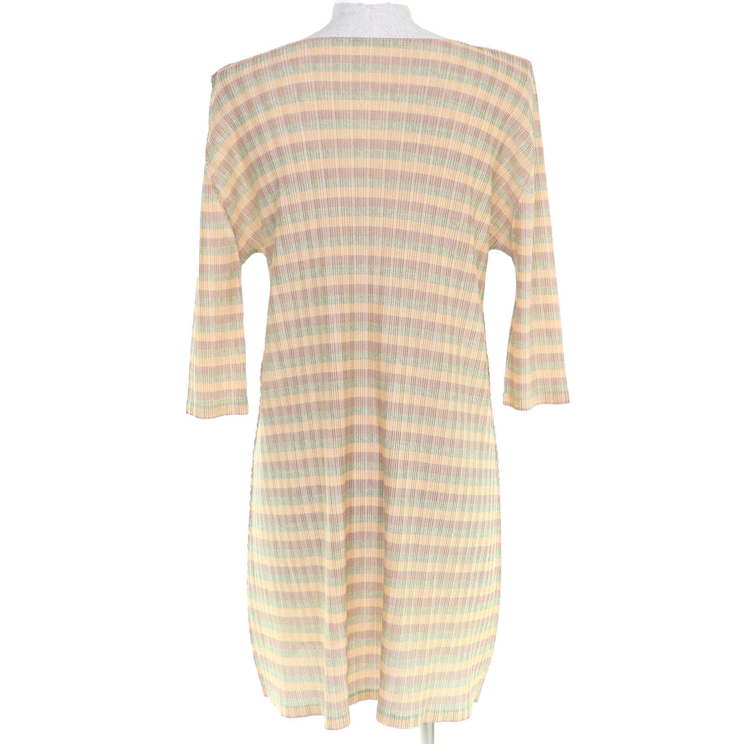 Excellent PLEATS PLEASE Tunic Striped Crew Neck Mini Dress 3 PP41-FT355