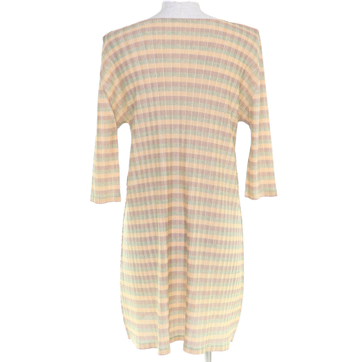 Excellent PLEATS PLEASE Tunic Striped Crew Neck Mini Dress 3 PP41-FT355