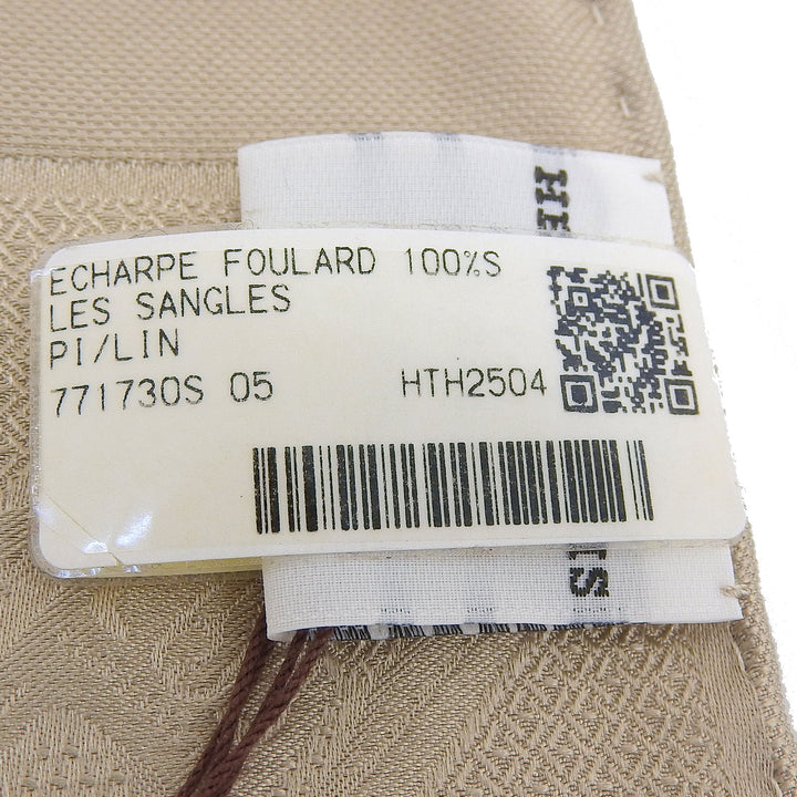 Pristine HERMES Stall LES SANGLES beige silk Women HTH2504