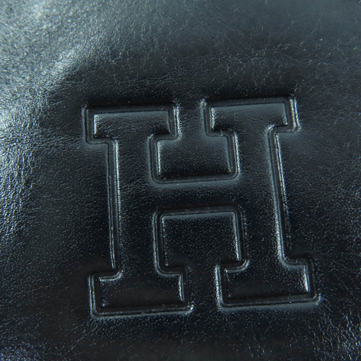 優れたHIROFUトートバッグロゴ刻印レザーショルダーバッグブラックレザーレディース