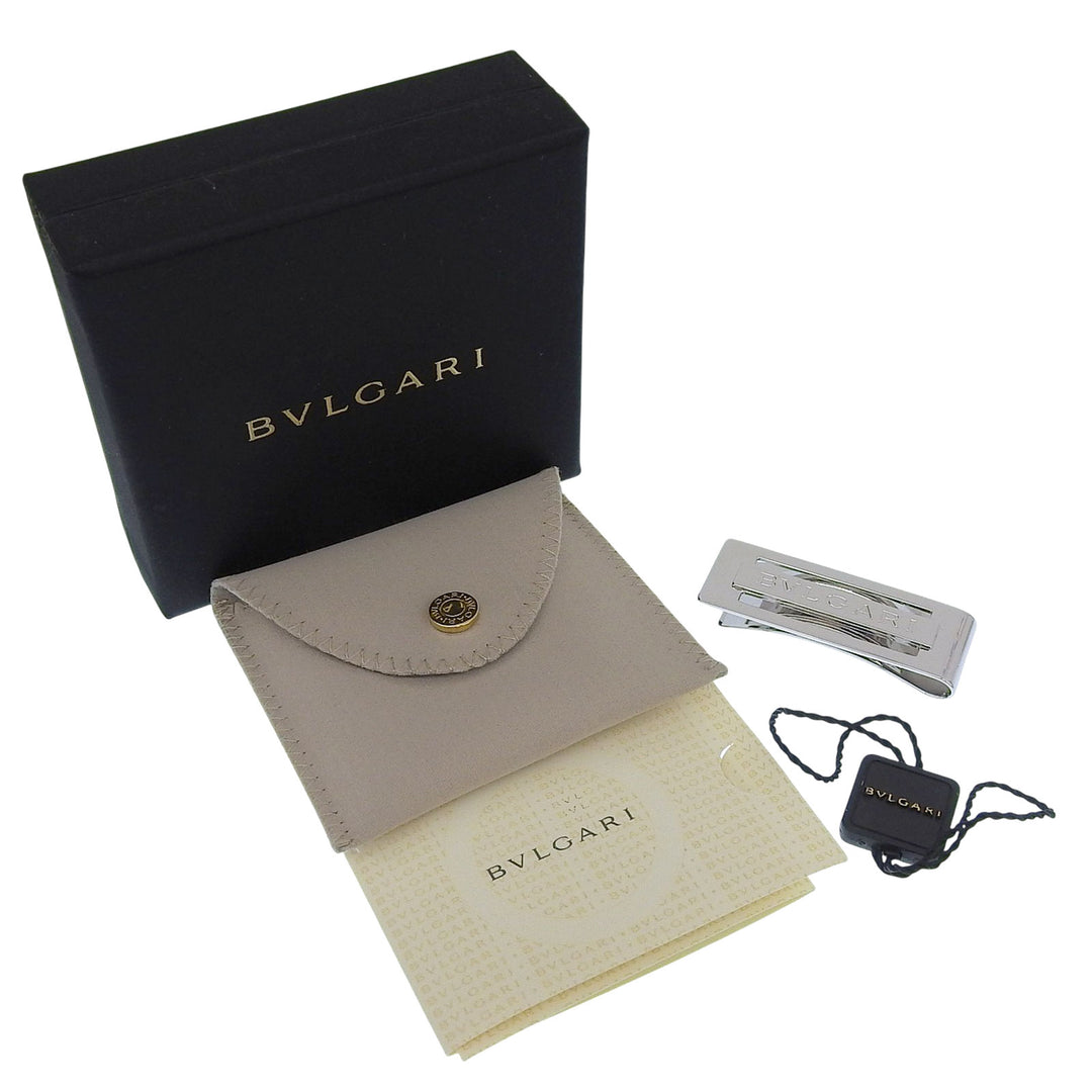 Excellent BVLGARI Money clip With logo bill clip Silver SV925 mens 34895