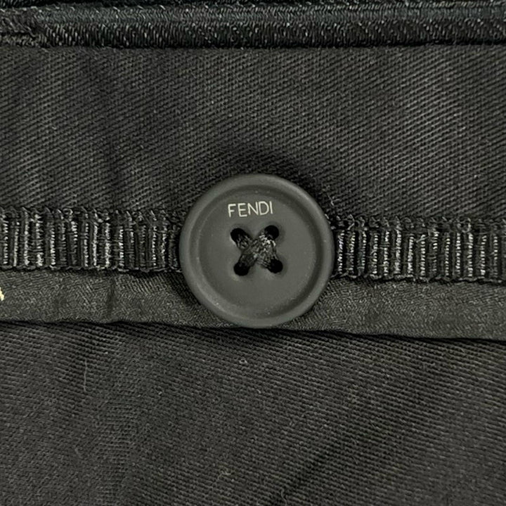 Great FENDI Pants FF logo all-over print half black cotton mens 46 FB0521