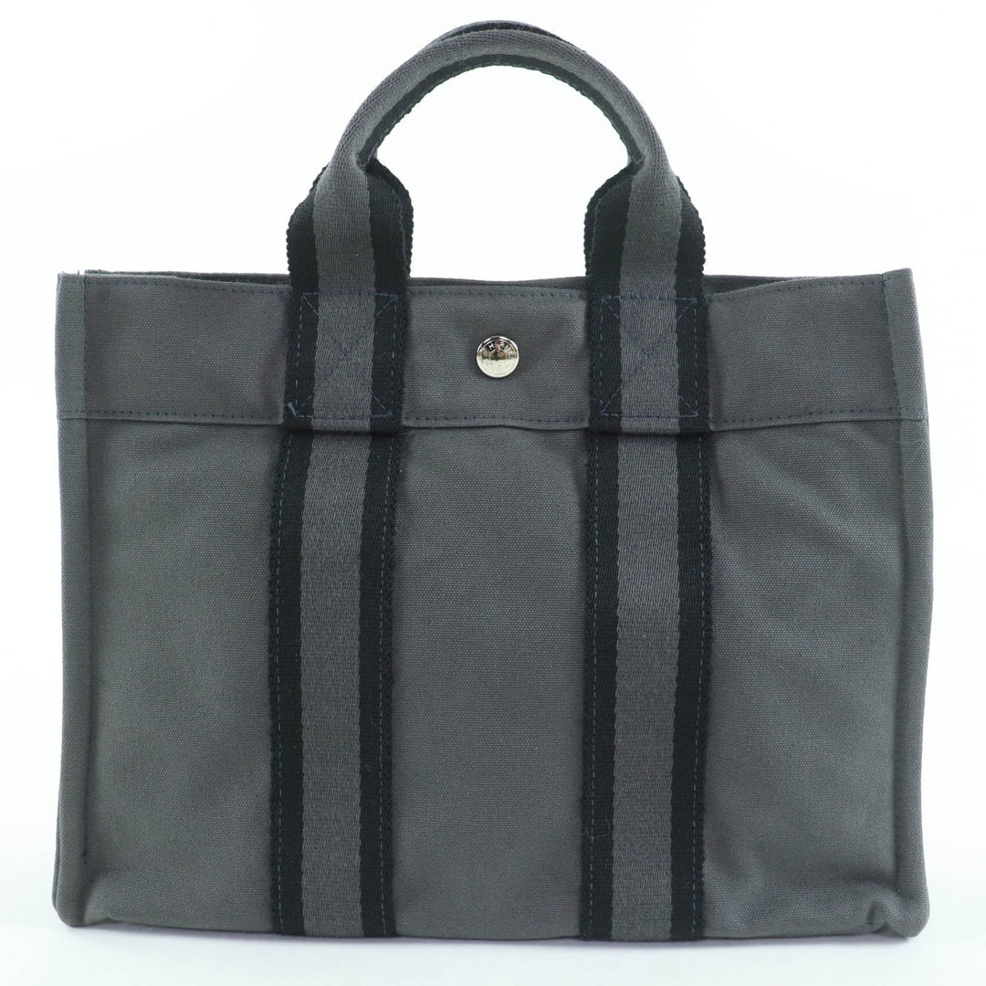 HERMES ハンドバッグ フールトゥ PM セリエ メタル トートバッグ グレー コットン レディース