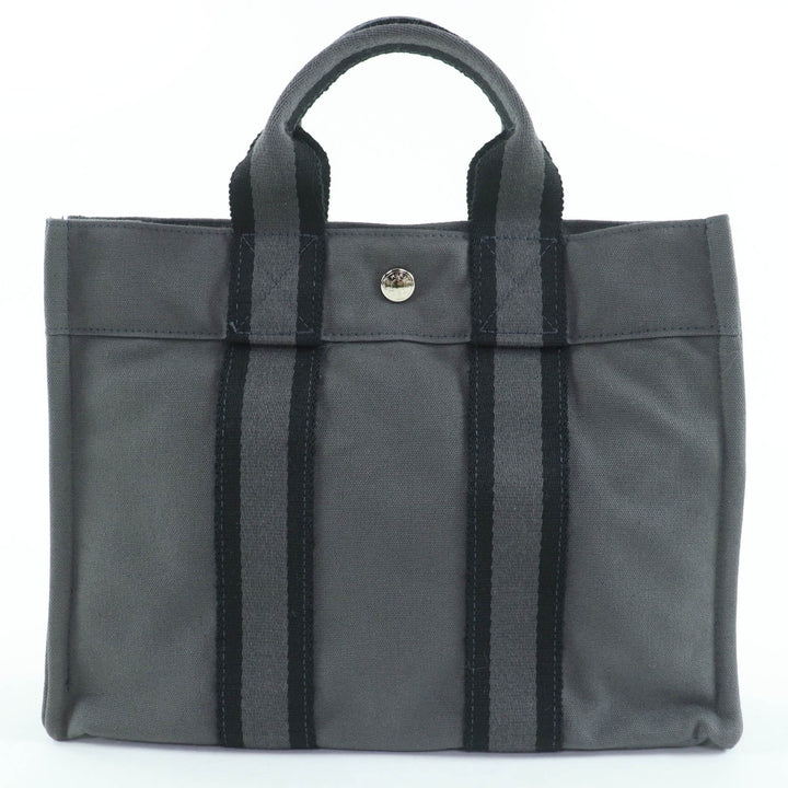 HERMES ハンドバッグ フールトゥ PM セリエ メタル トートバッグ グレー コットン レディース