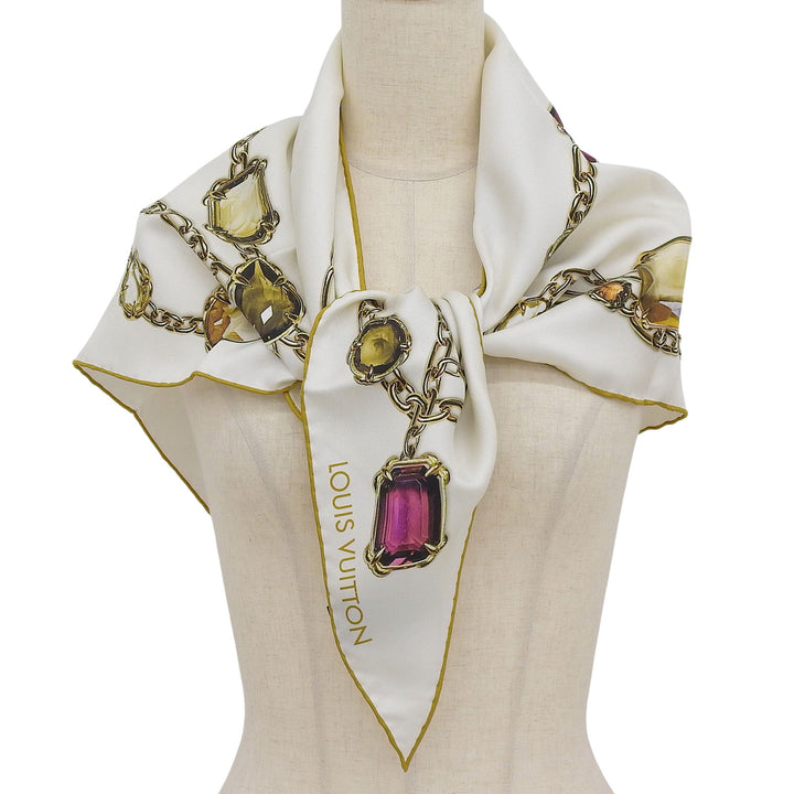 Excellent LOUIS VUITTON scarf Heirloom White system silk Women M96694