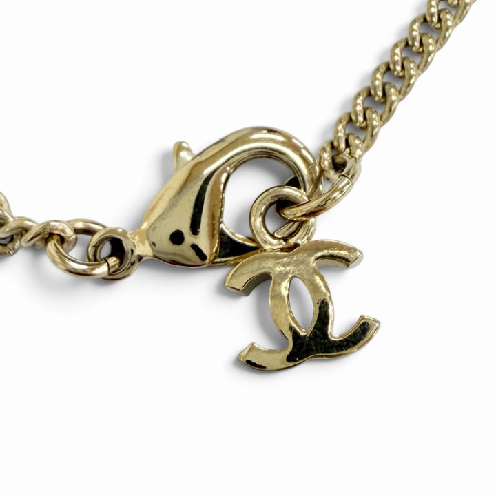 Excellent CHANEL Heart COCO Mark Rhinestone Necklace Pendant Accessory gold B25P