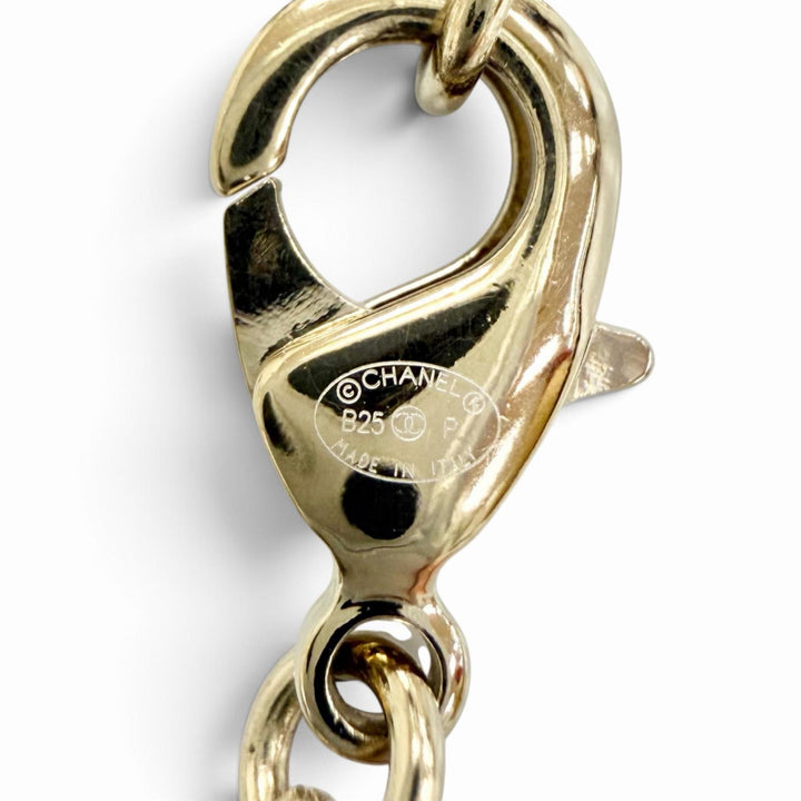 Excellent CHANEL Heart COCO Mark Rhinestone Necklace Pendant Accessory gold B25P
