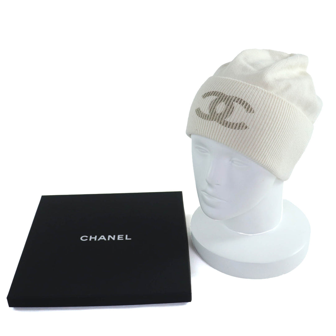 新品 CHANEL ニットキャップ COCOマーク ニット帽 アイボリー カシミア レディース GLX14J0E
