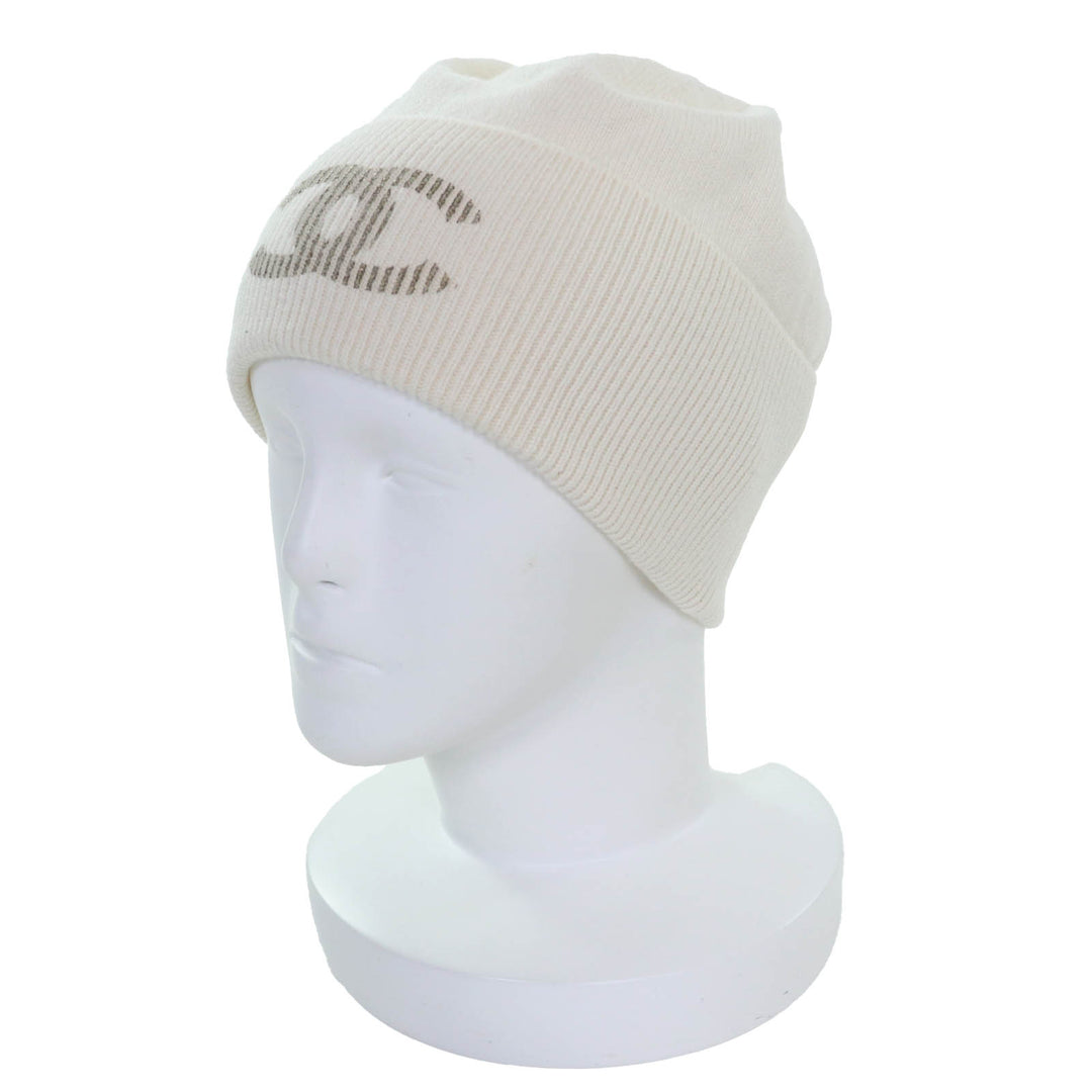 新品 CHANEL ニットキャップ COCOマーク ニット帽 アイボリー カシミア レディース GLX14J0E