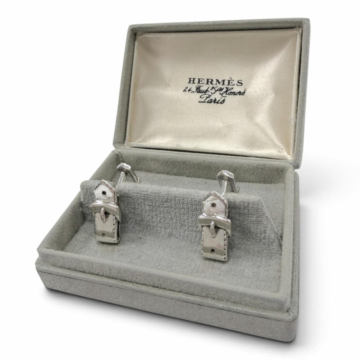 Great HERMES Cufflinks cufflinks Saintur Silver SV800 mens