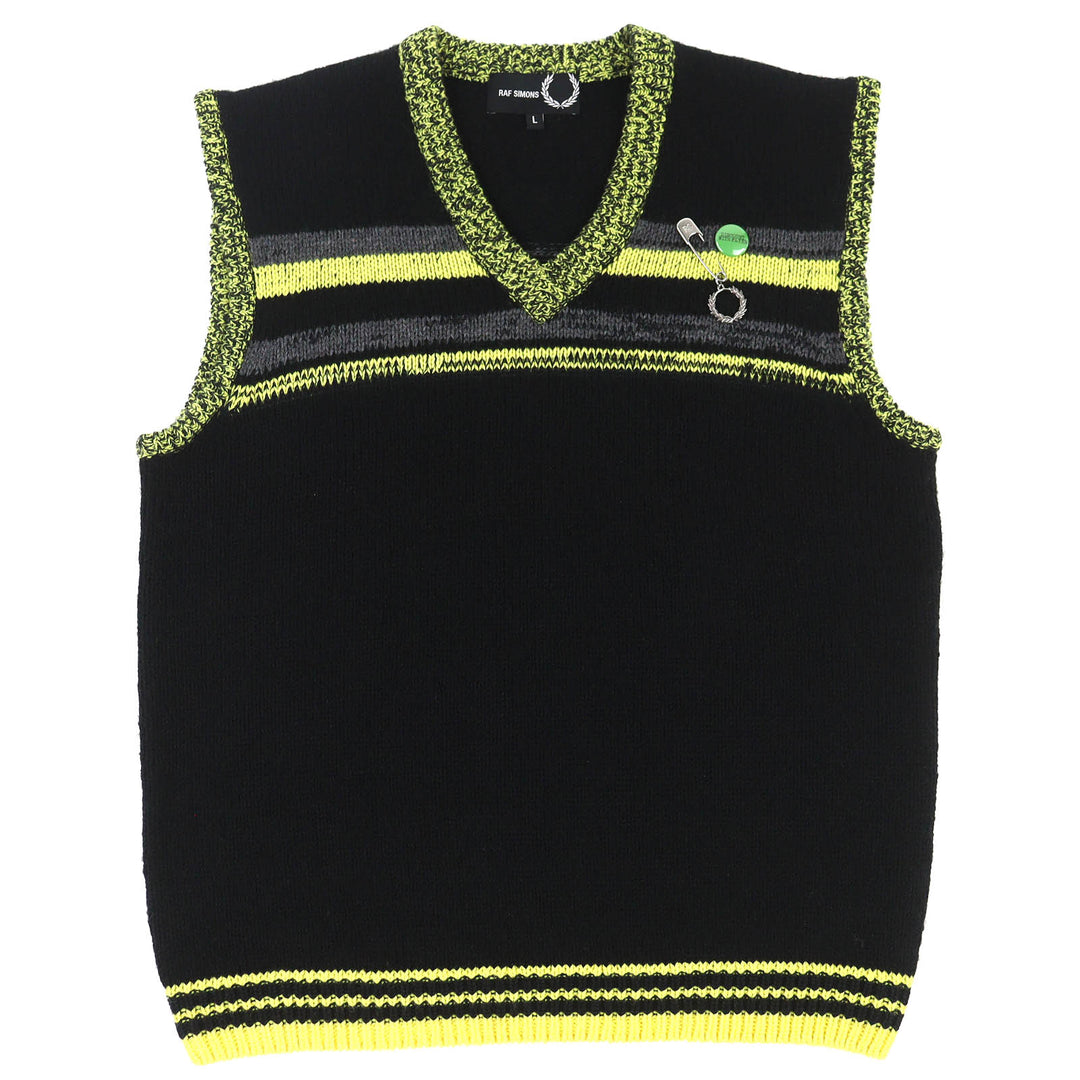 Excellent RAF SIMONS FRED PERRY Best V-neck knit black L SK1959/102/00170/392