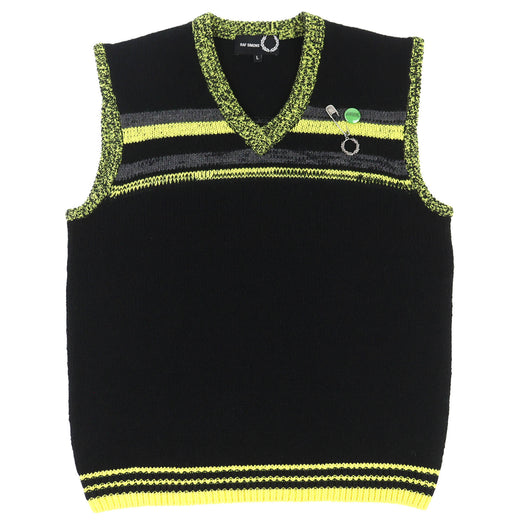 Excellent RAF SIMONS FRED PERRY Best V-neck knit black L SK1959/102/00170/392