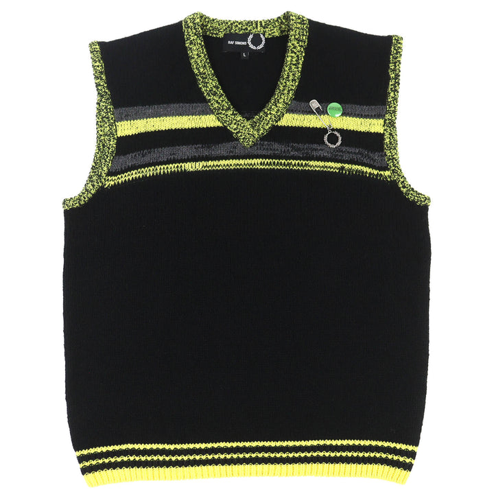 Excellent RAF SIMONS FRED PERRY Best V-neck knit black L SK1959/102/00170/392