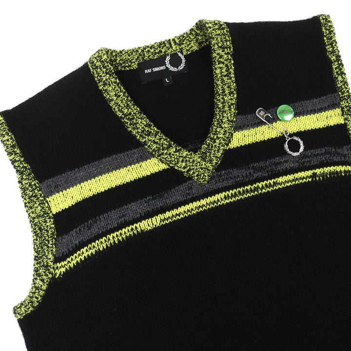 Excellent RAF SIMONS FRED PERRY Best V-neck knit black L SK1959/102/00170/392