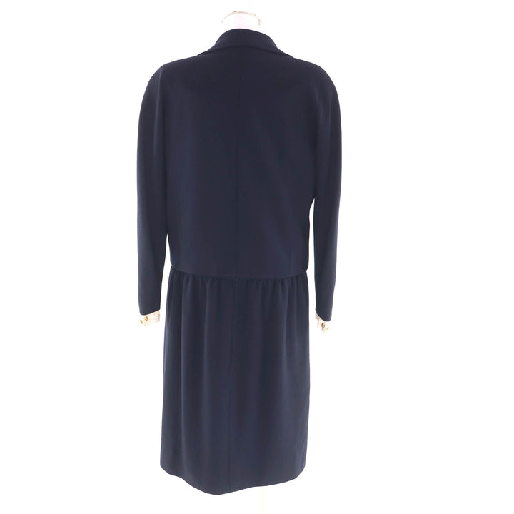Very Good CHANEL suit COCO Button Jacket + Dress 2-Piece Set Navy wool Women 38