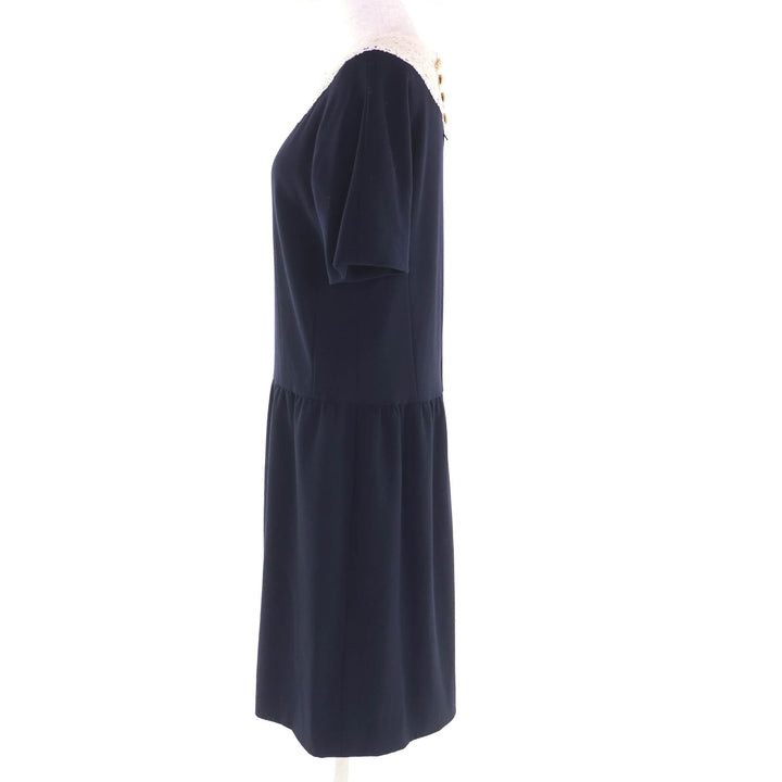 Very Good CHANEL suit COCO Button Jacket + Dress 2-Piece Set Navy wool Women 38