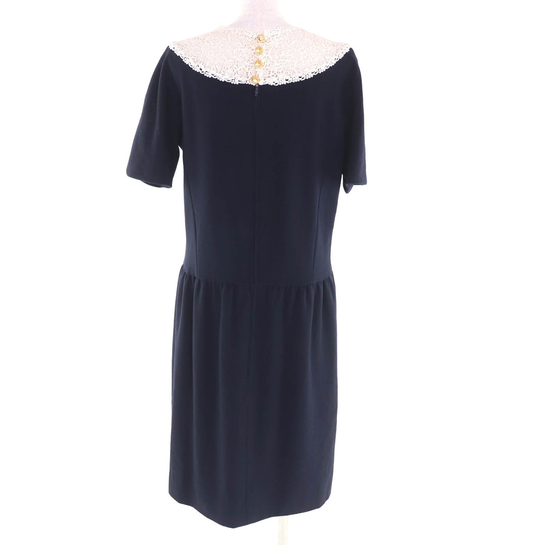 Very Good CHANEL suit COCO Button Jacket + Dress 2-Piece Set Navy wool Women 38
