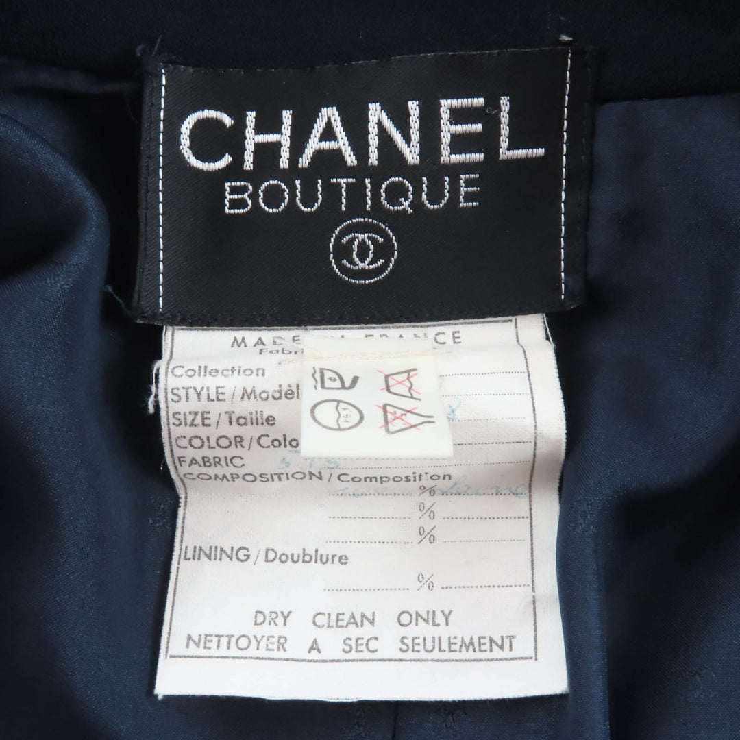 Very Good CHANEL suit COCO Button Jacket + Dress 2-Piece Set Navy wool Women 38