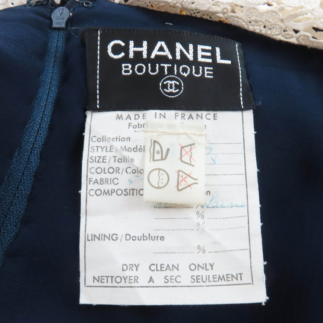 Very Good CHANEL suit COCO Button Jacket + Dress 2-Piece Set Navy wool Women 38