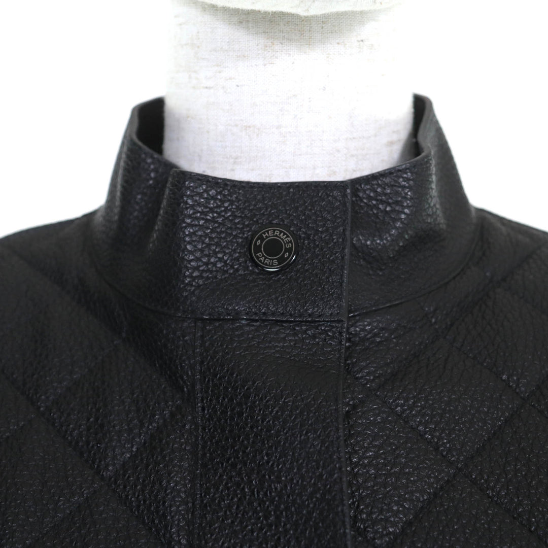 新品 HERMES レザージャケット ブラック ディアスキンレザー レディース 36 3H1207D1