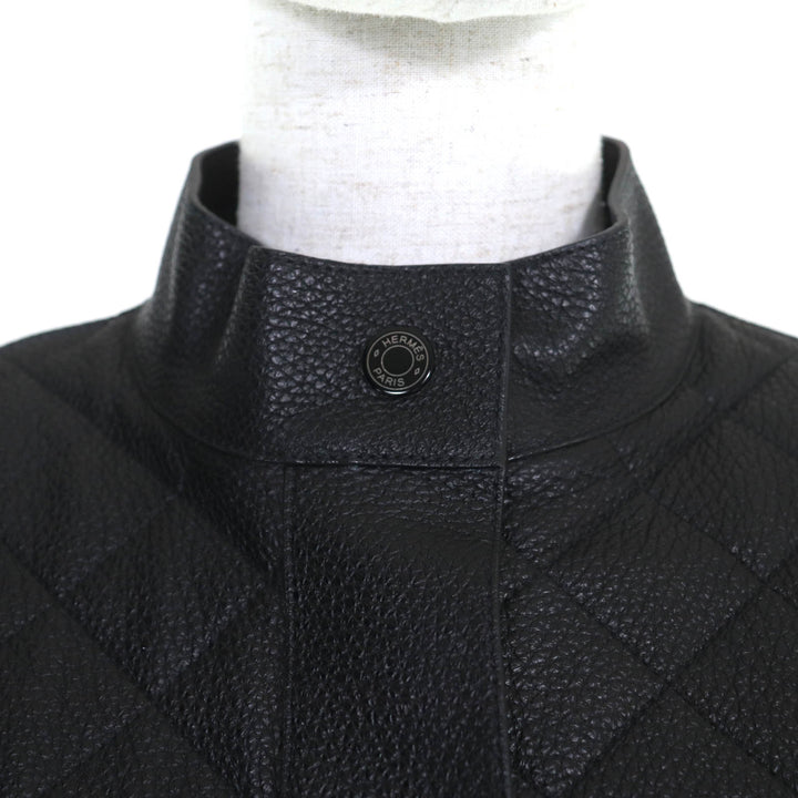 新品 HERMES レザージャケット ブラック ディアスキンレザー レディース 36 3H1207D1