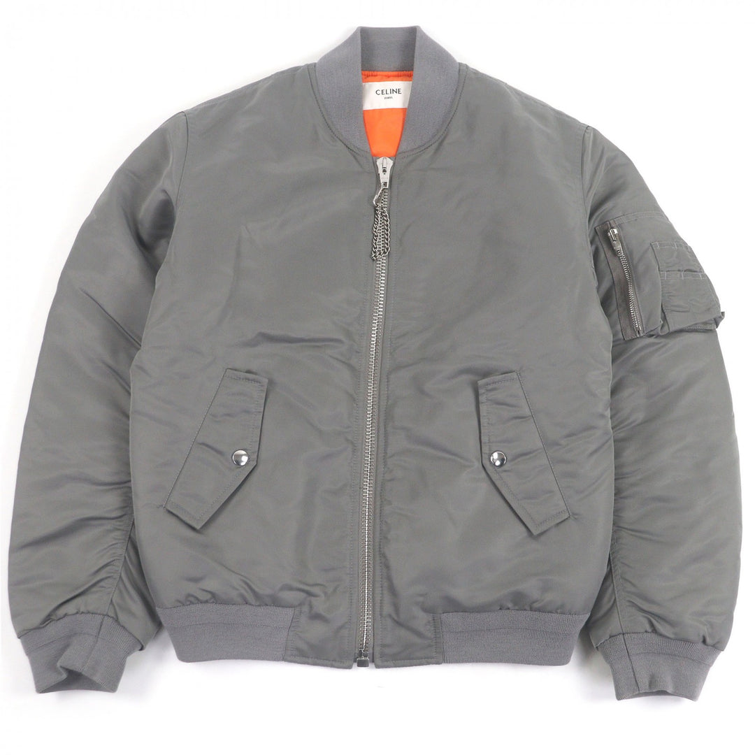 Great CELINE Bomber jacket Back logo print, padding Gray orange