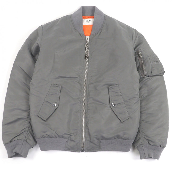 Great CELINE Bomber jacket Back logo print, padding Gray orange